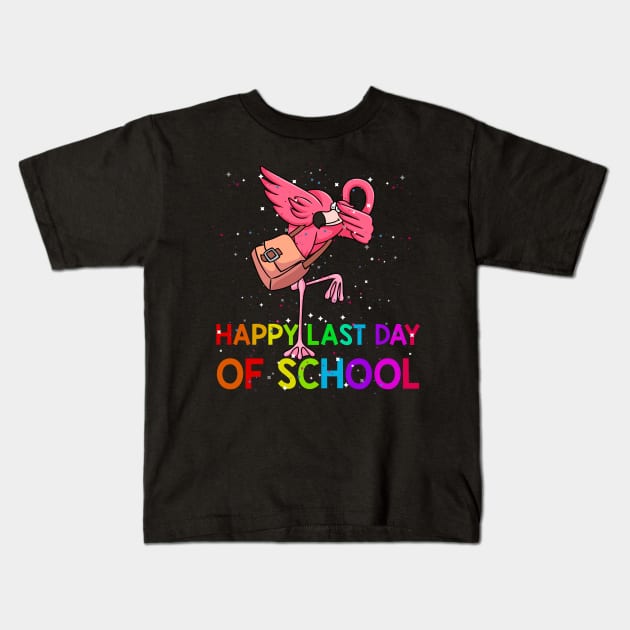 Dabbing flamingo woo hoo happy last day of school Kids T-Shirt by klausgaiser